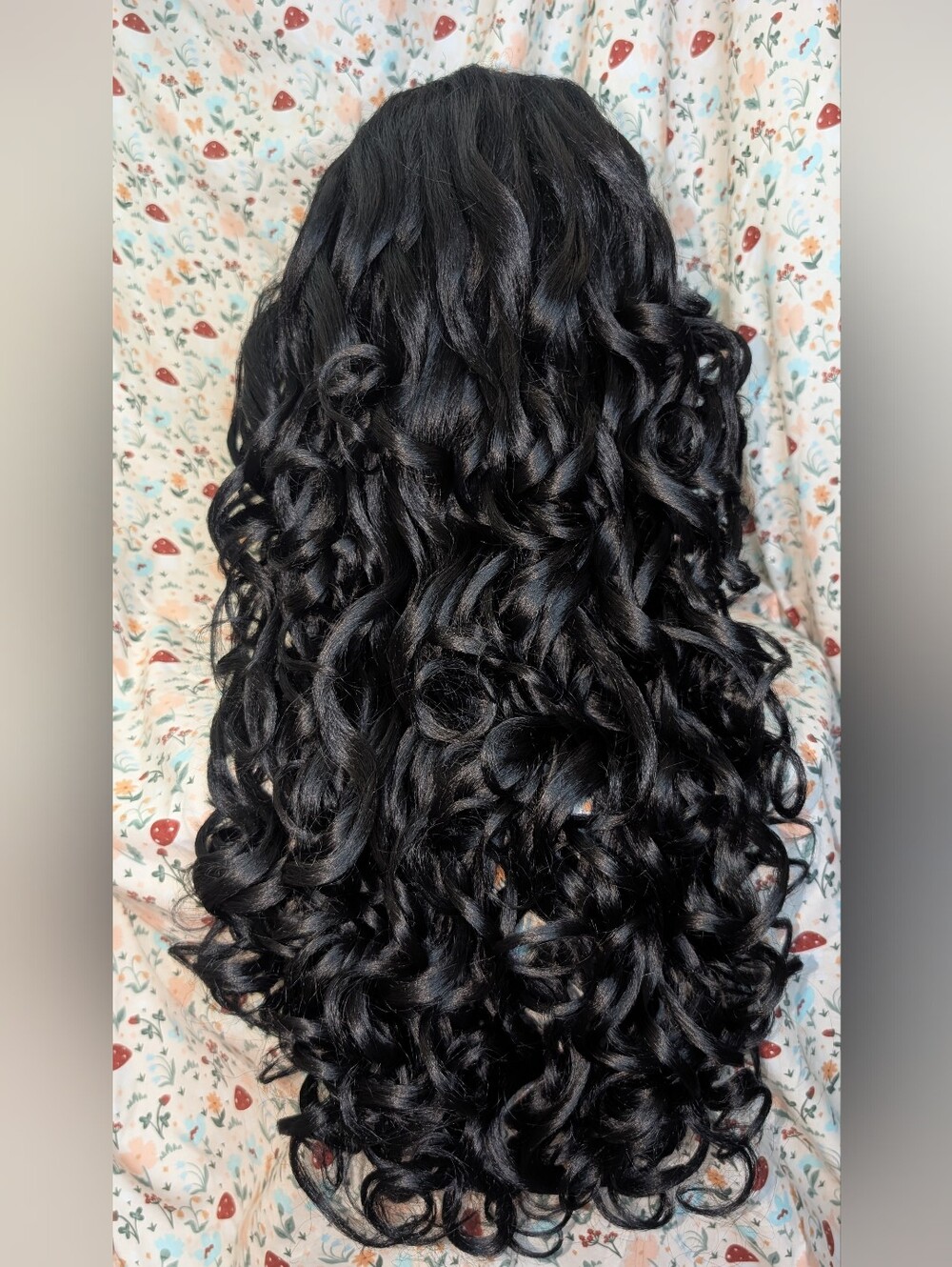 26" Yaki Curly V Part Wig Layered Synthetic Glueless Half Wig Black
